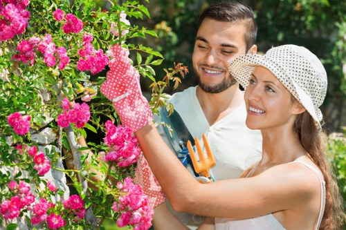 Safety-focused gardening team preparing a risk-managed site